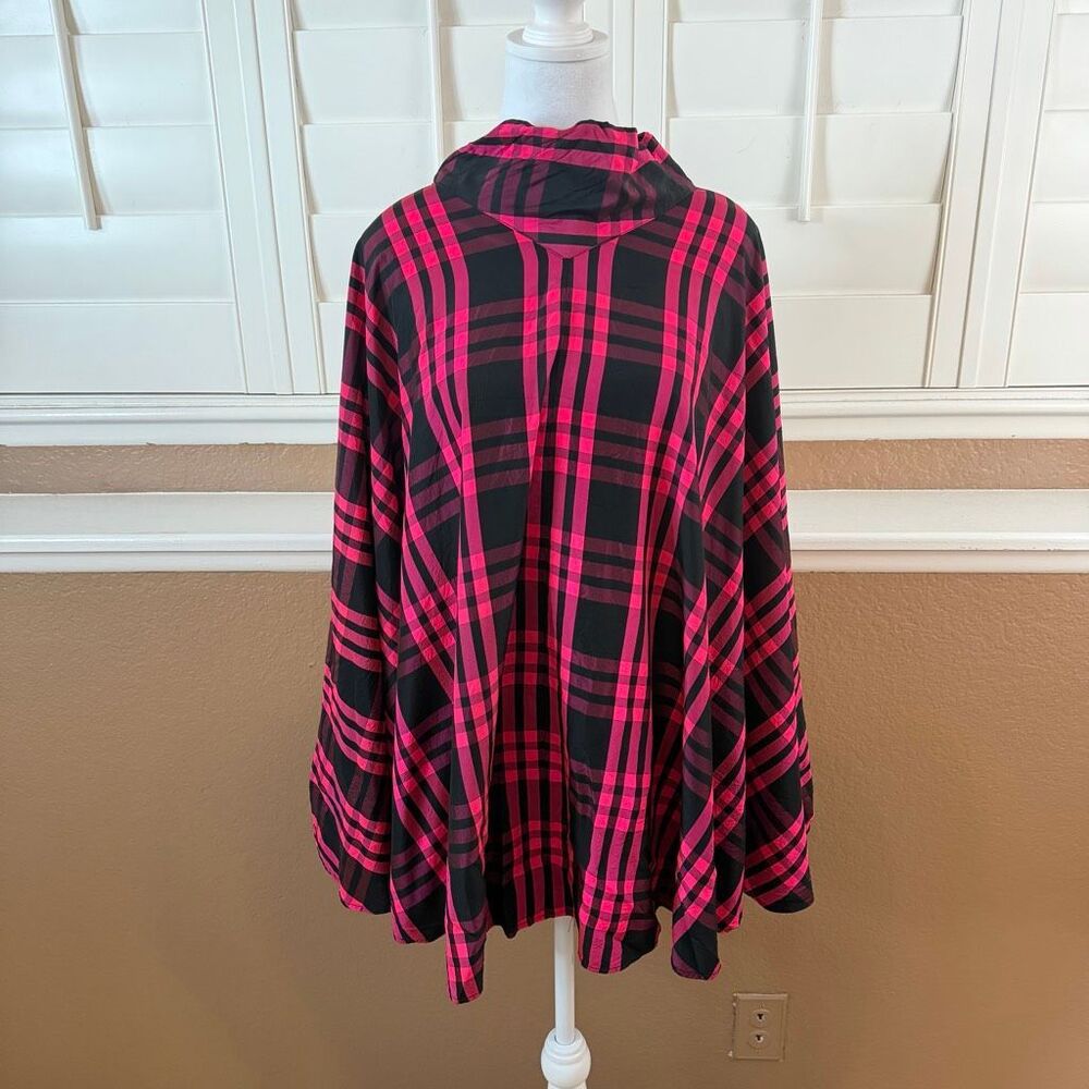 Vintage 60s Emil Of California Los Angeles Pink Black Plaid Cape OS Poncho Boho